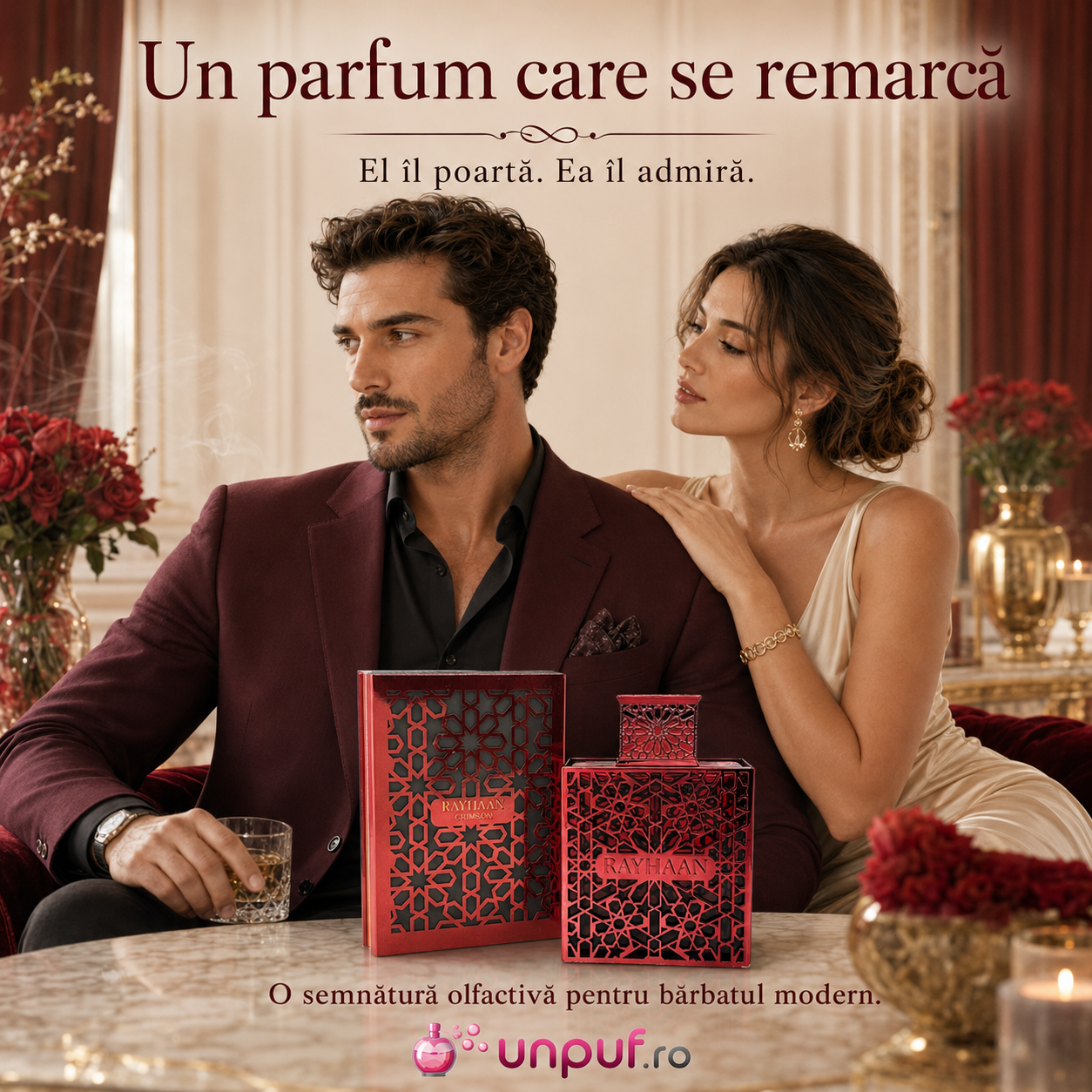 Rayhaan Crimson parfum Arăbesc pentru bărbați, aromă caldă, intensă, seducătoare și memorabilă